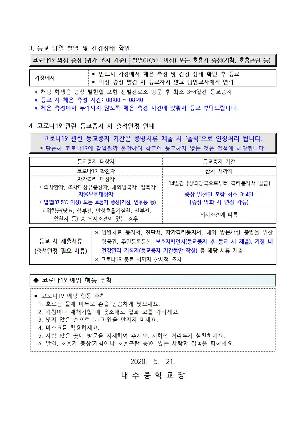 개학 대비 코로나19 예방을 위한 학생 안내문 사진002