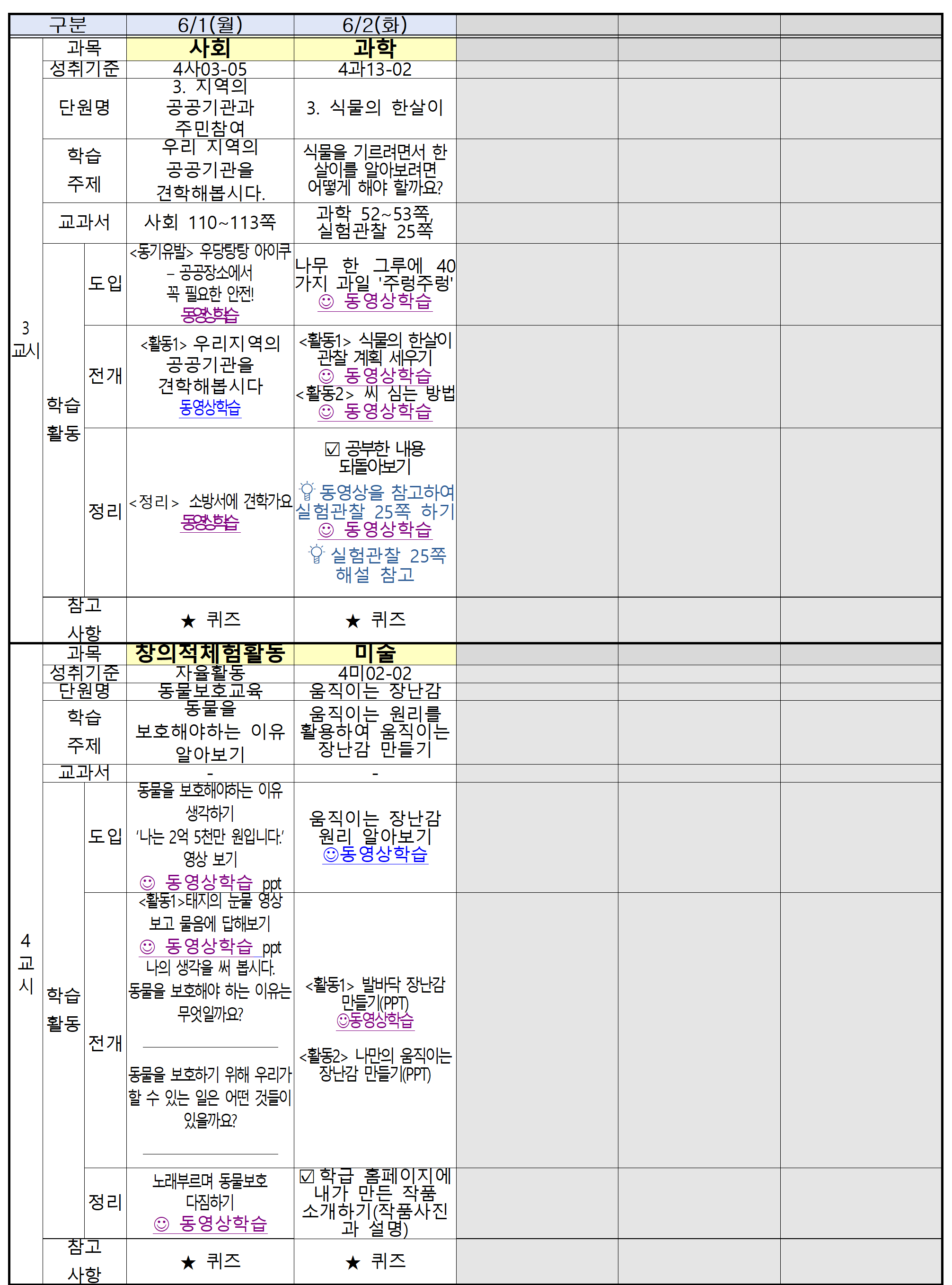 온라인 학습 계획(4학년)_6월1일_6월2일002