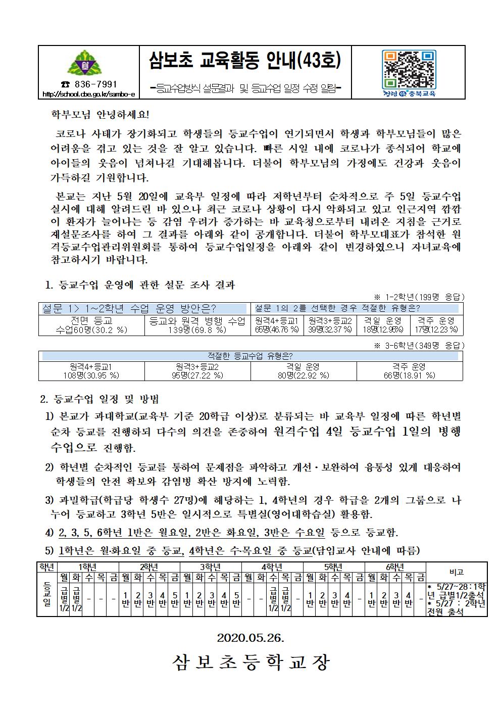 2020.05.26. 등교수업방식 설문결과 및 등교수업 일정 수정 알림001