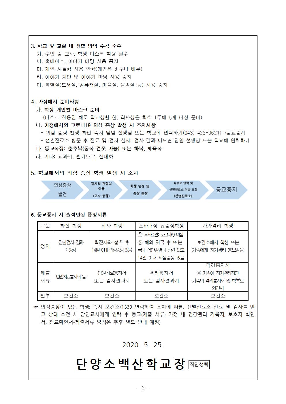 등교수업 안내 가정통신문002