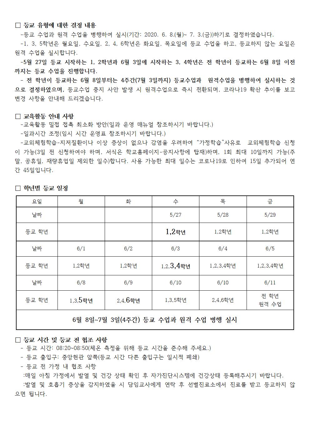 등교수업 안내 가정통신문002