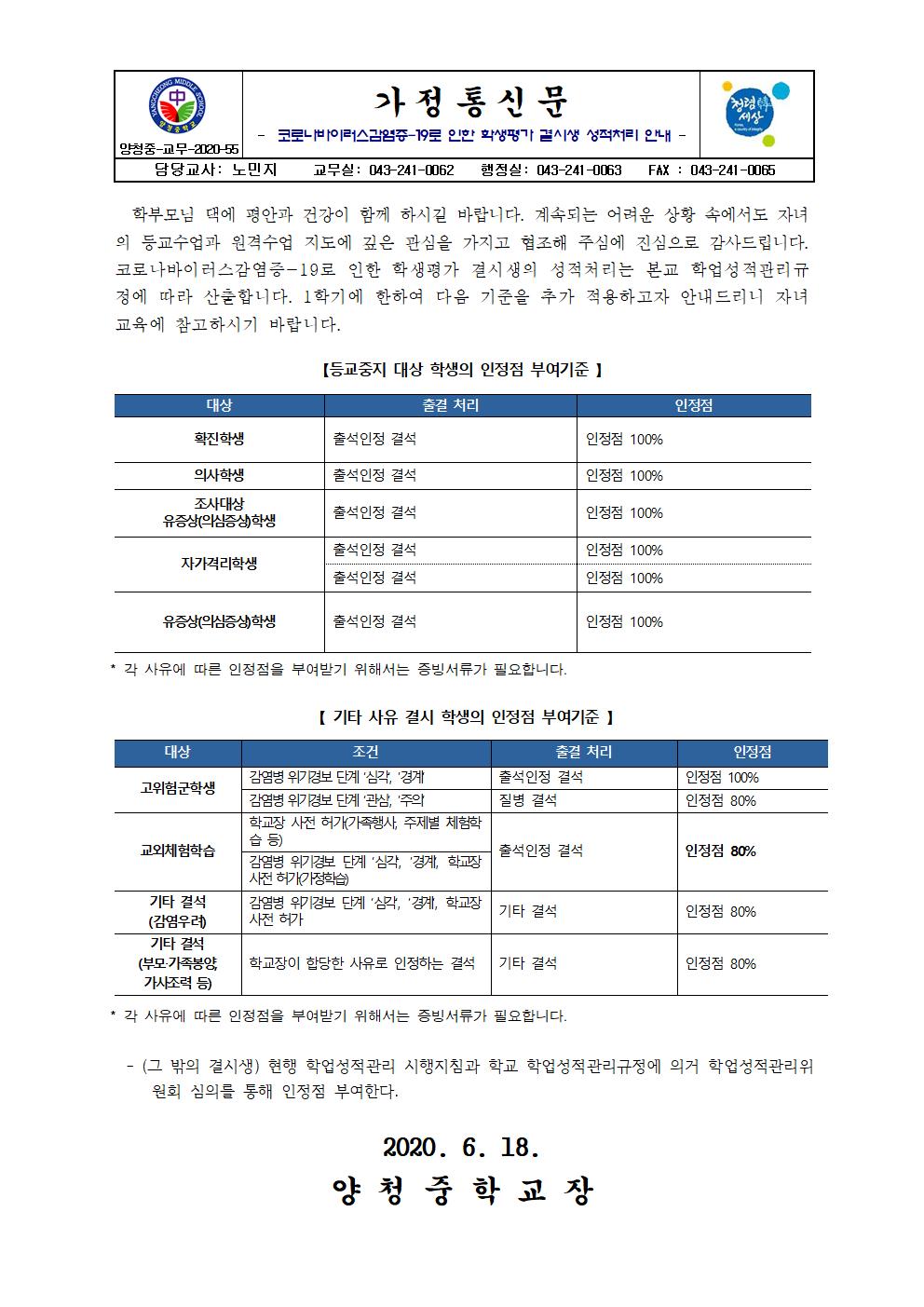 가정통신문(코로나바이러스감염증-19로 인한 학생평가 결시생 성적처리 안내)001
