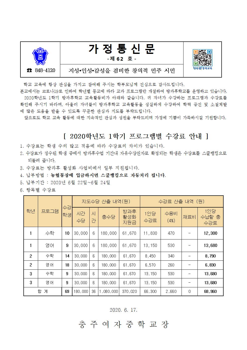 2020학년도 1학기 방과후학교 스쿨뱅킹 안내문(1학년포함)001