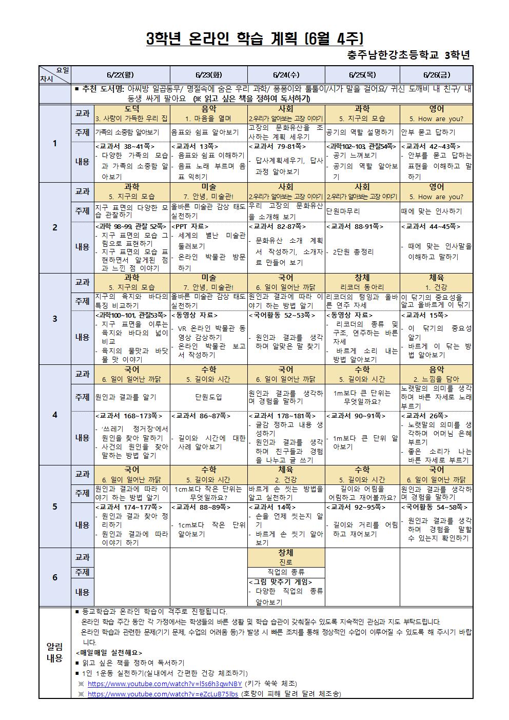 3학년 주별 온라인 학습 계획(6월4주)001