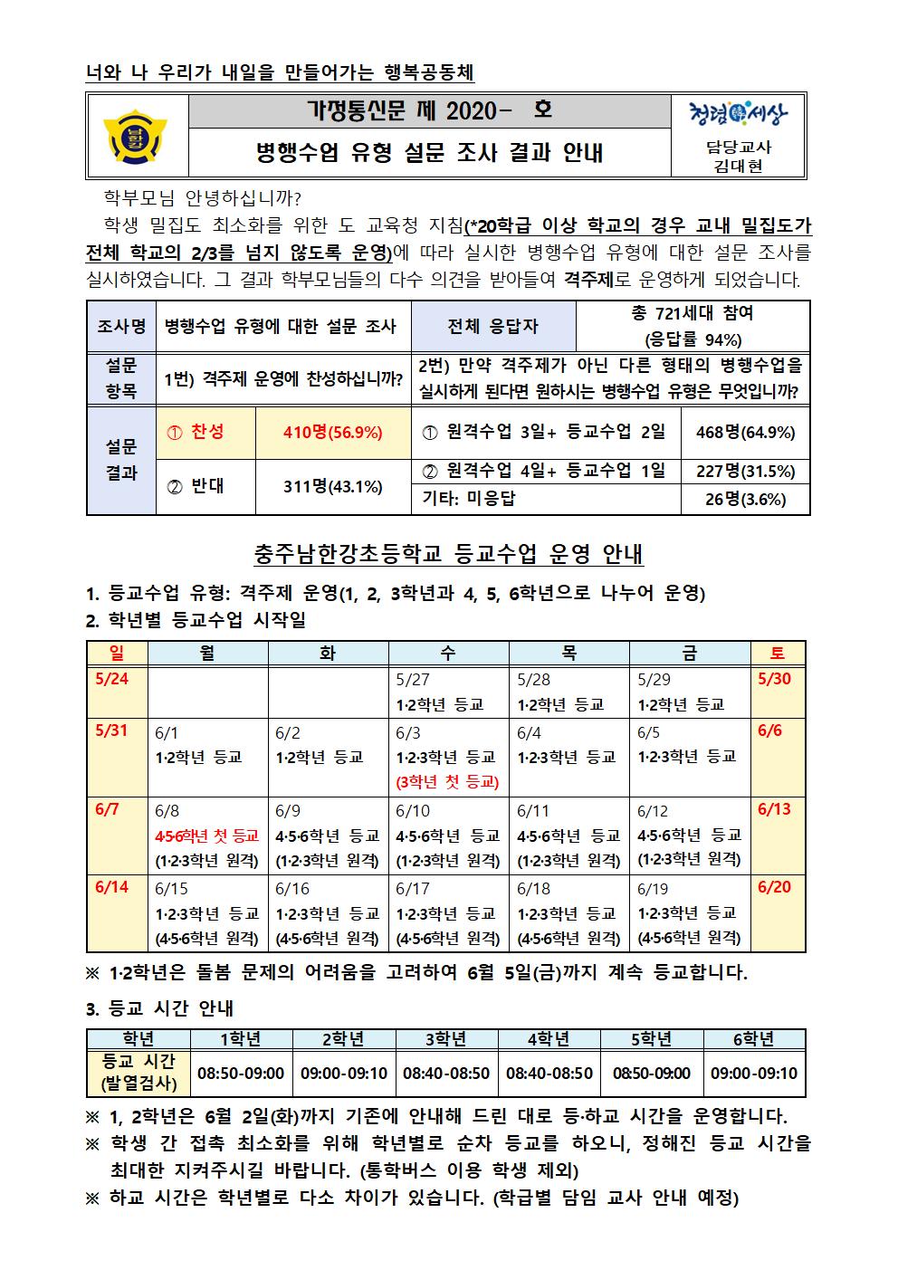 병행수업 유형 설문 조사 결과 안내장001