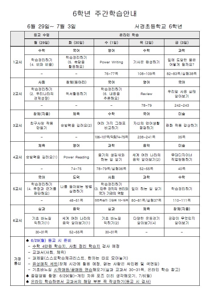 주간학습안내(7월 1주)