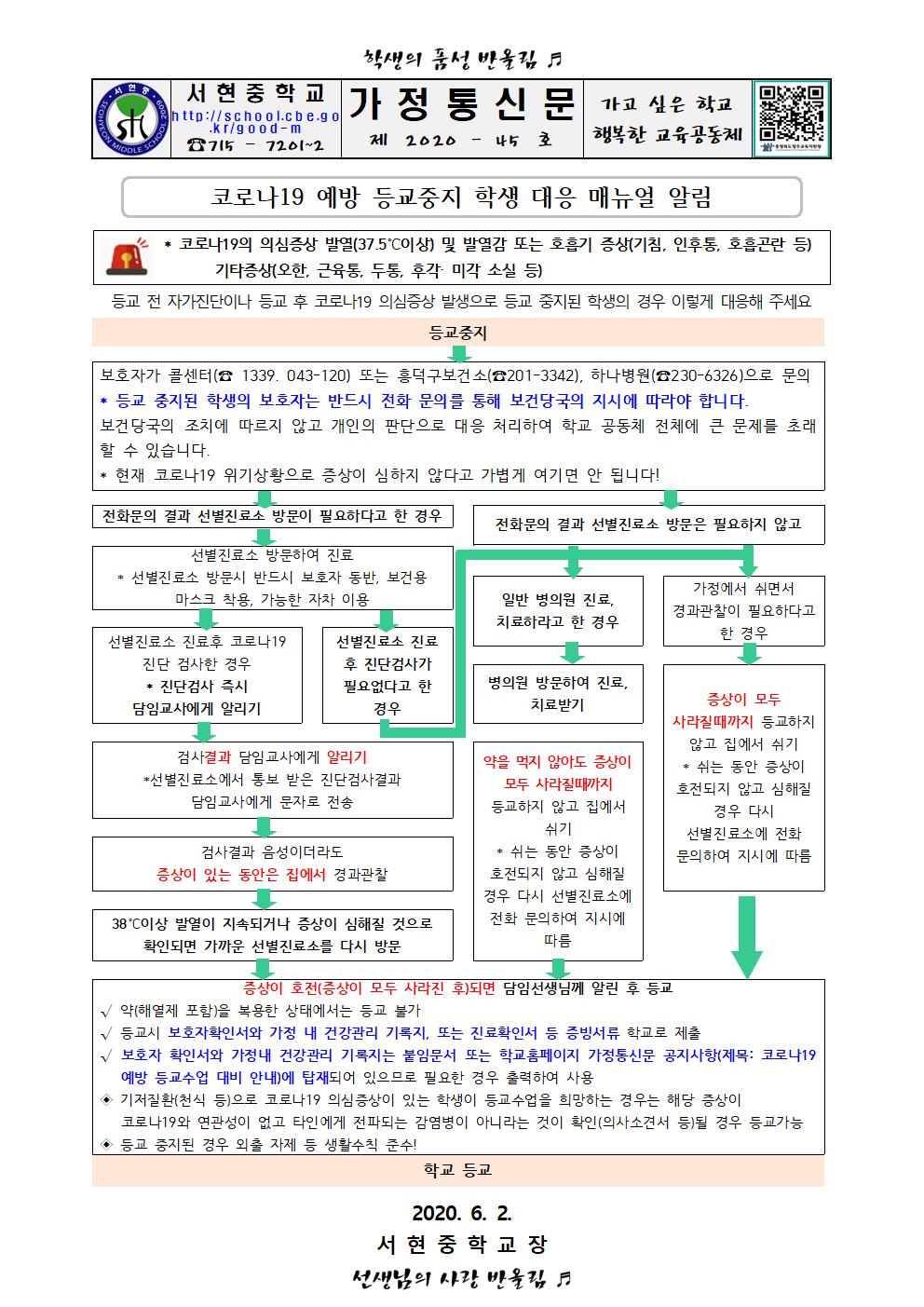 등교중지 학생 대응 매뉴얼 알림 가정통신문001