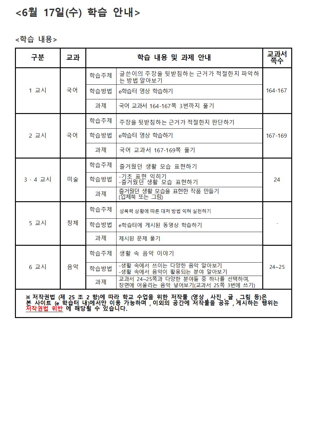 16주 주간학습 안내- 알림장 안내용001