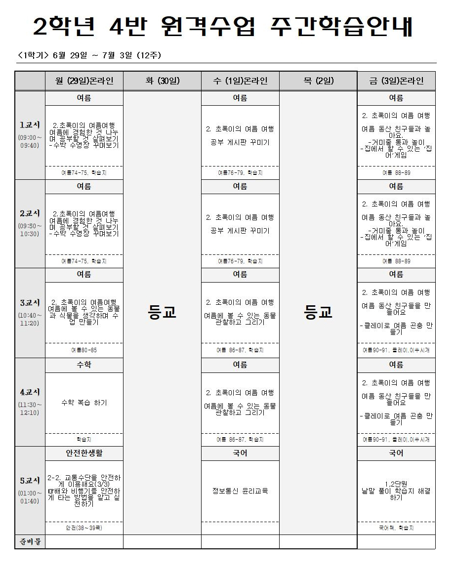 2학년 원격수업 주간학습 6월29일-7월3일001