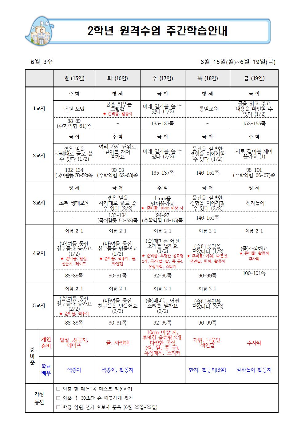 2학년 원격학습 주간학습안내(6.15-19)001