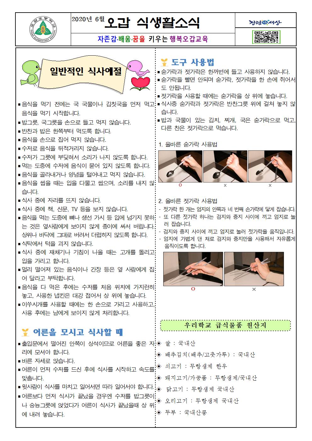 6월 식생활소식지, 식단표001