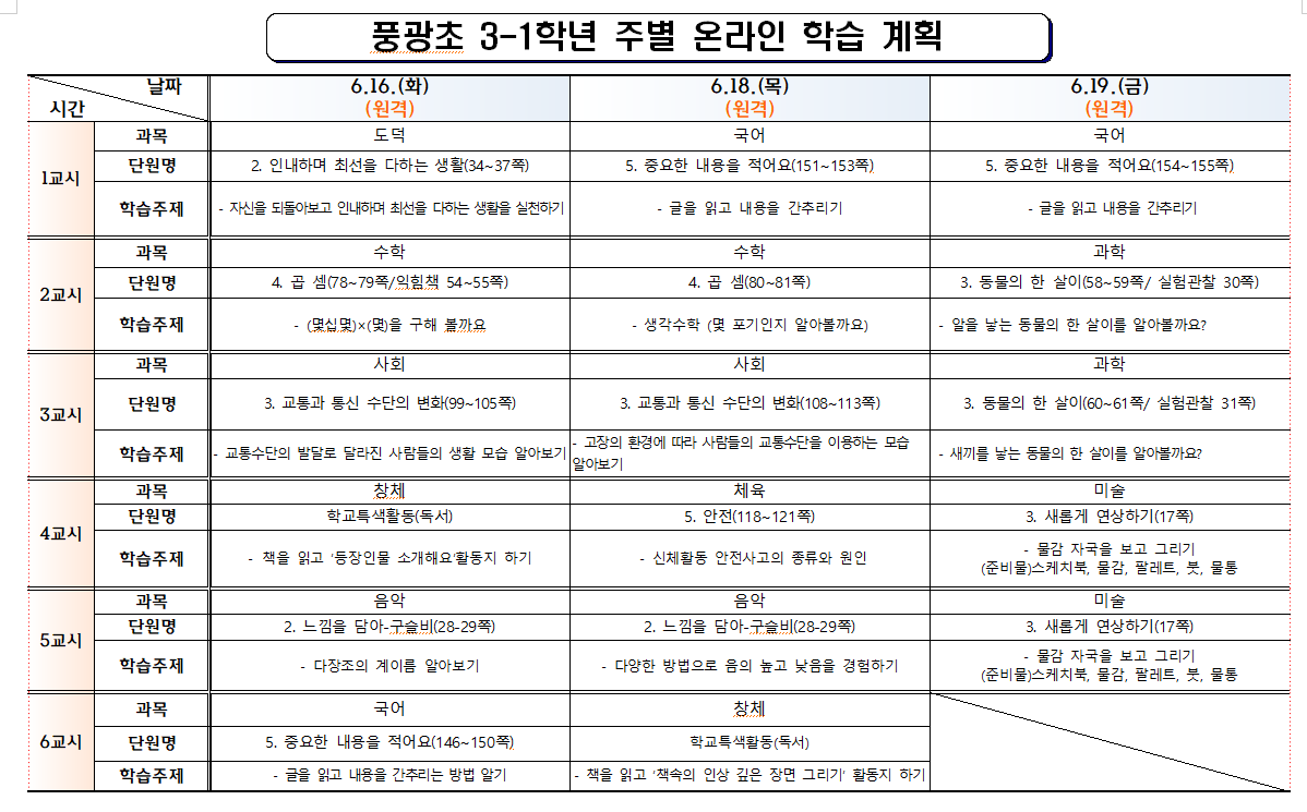 (9주차)(6.16.~19.)온라인 학습 계획표