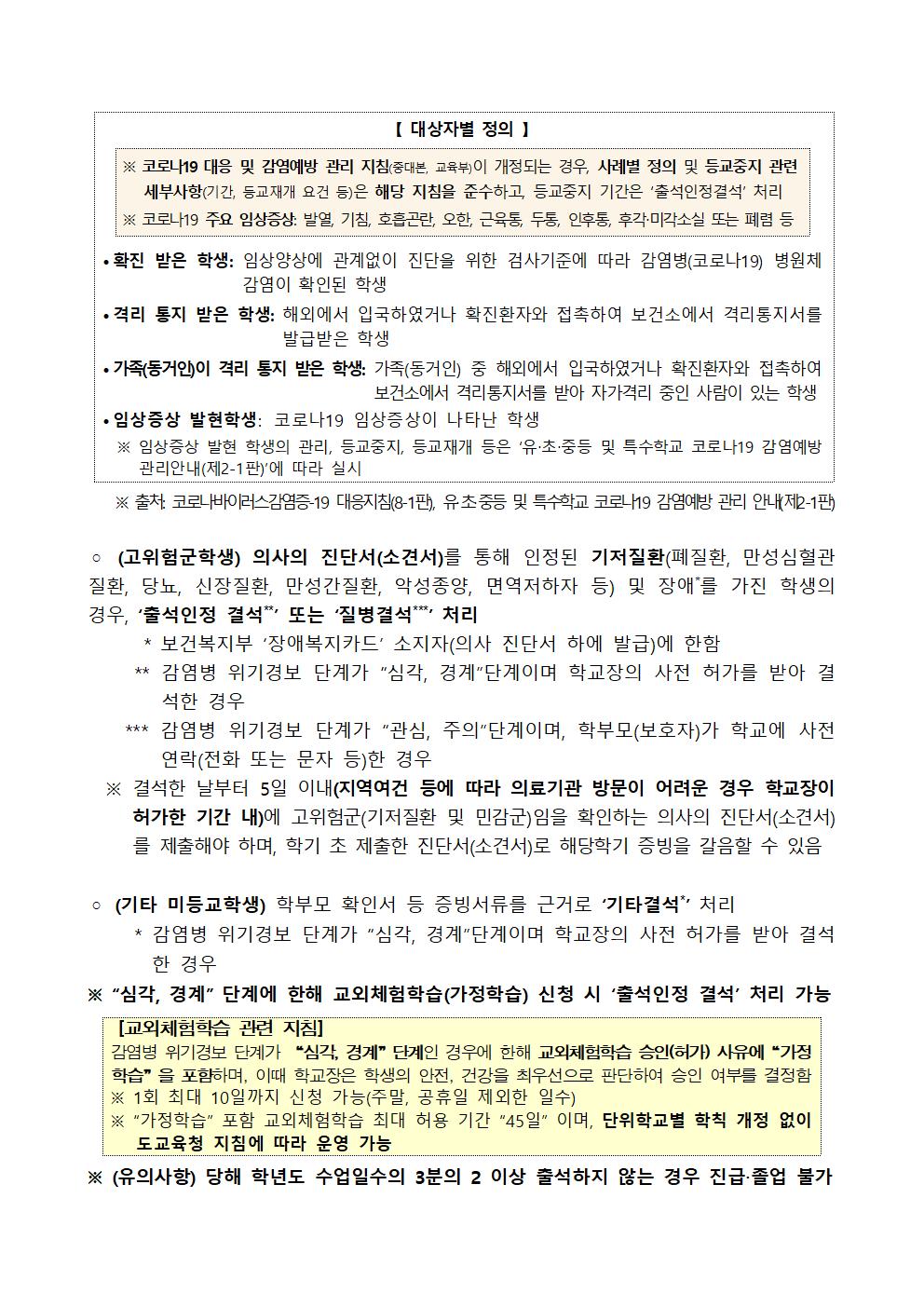 평곡초 제2020-60호. 코로나19 대응을 위한 등교수업 출결 관리 지침 변경 안내002