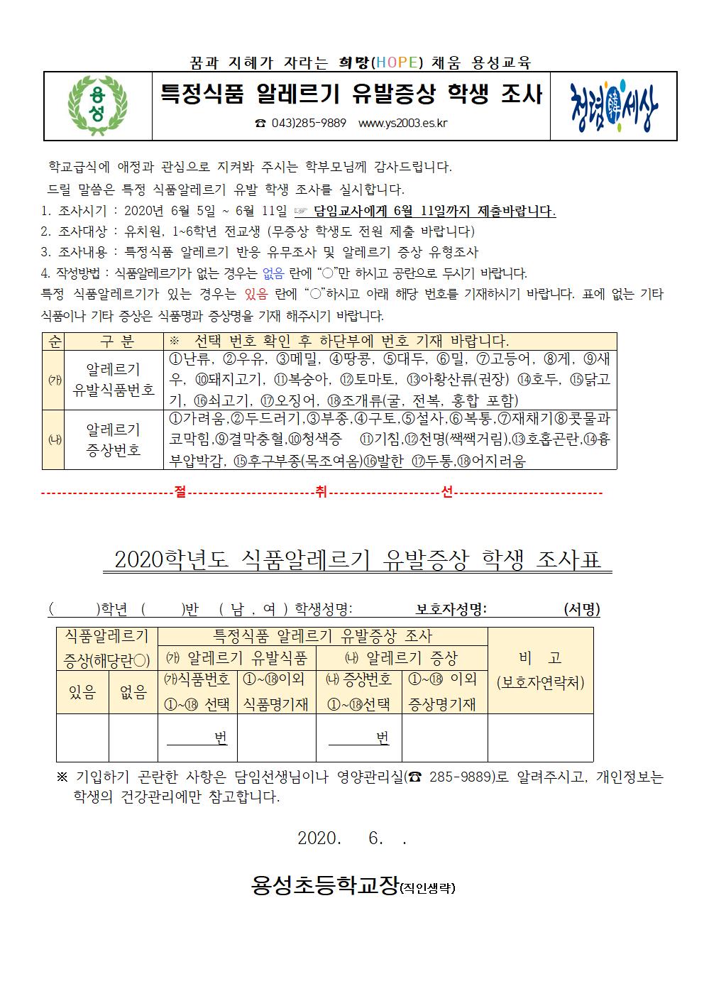 특정식품 알레르기 유발증상 학생 조사-2020.용성초001