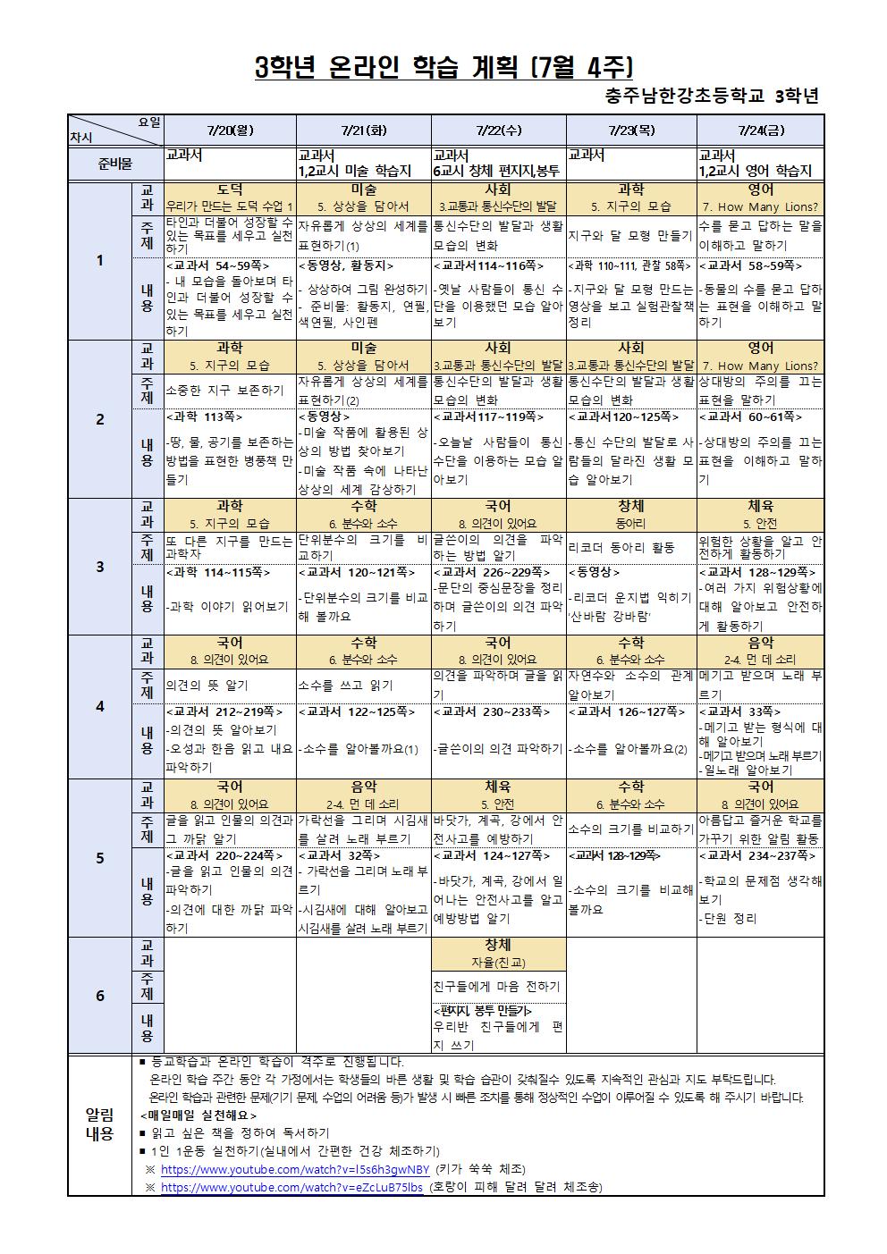 3학년 주별 온라인 학습 계획(7월4주)(1)001