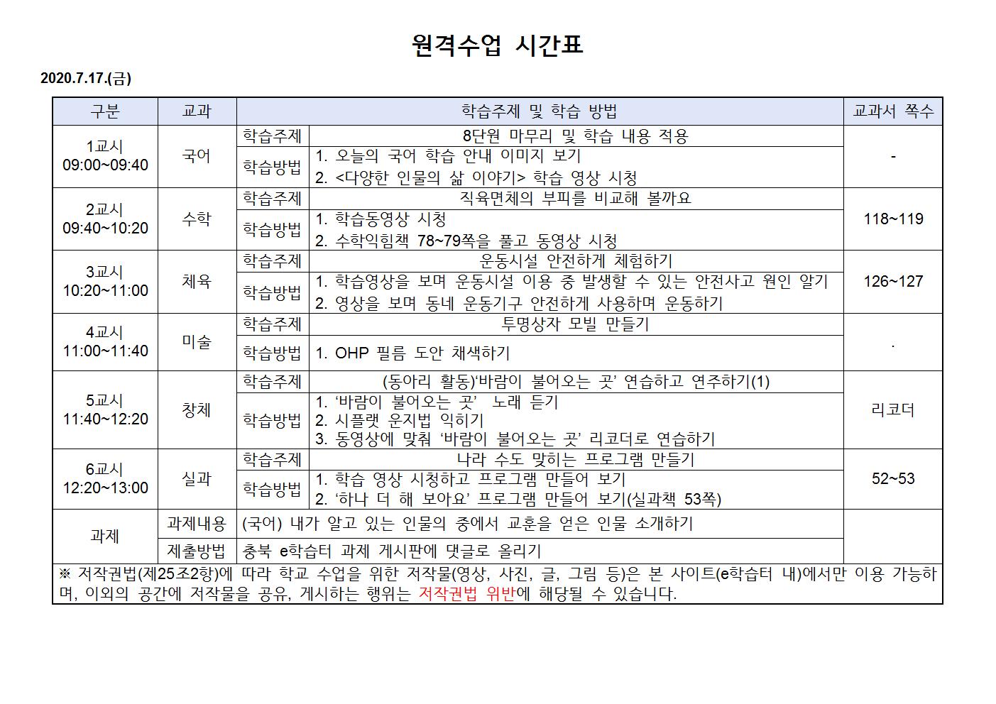 2020.7.20.(월)원격수업 시간표001