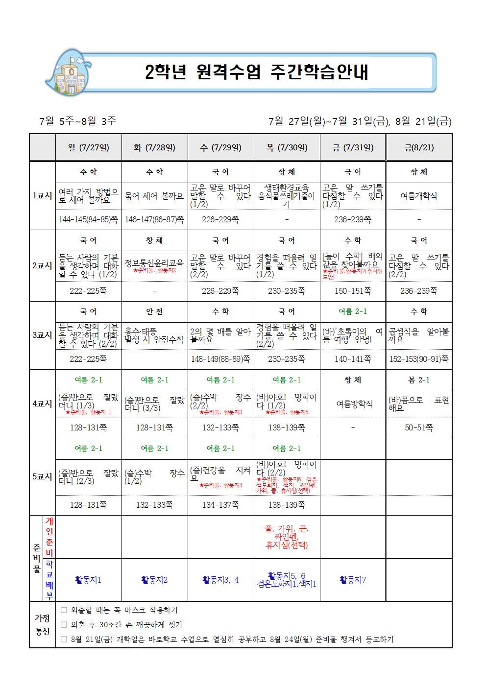 7월 5주+8월 개학식(7월 27일-7월 31일_ 8.21월 추가)주간학습안내001