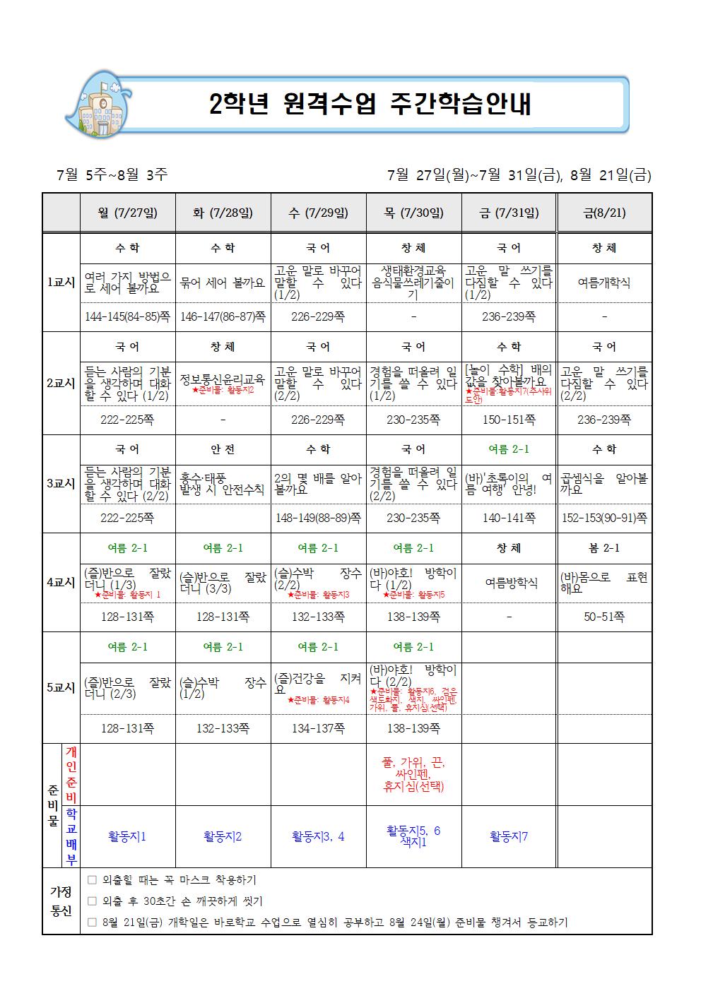 7월 5주+8월 개학식(7월 27일-7월 31일_ 8.21월 추가)주간학습안내001