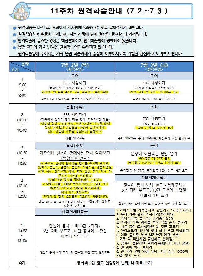 11주차 원격학습안내(7.2.-7.3)8반001