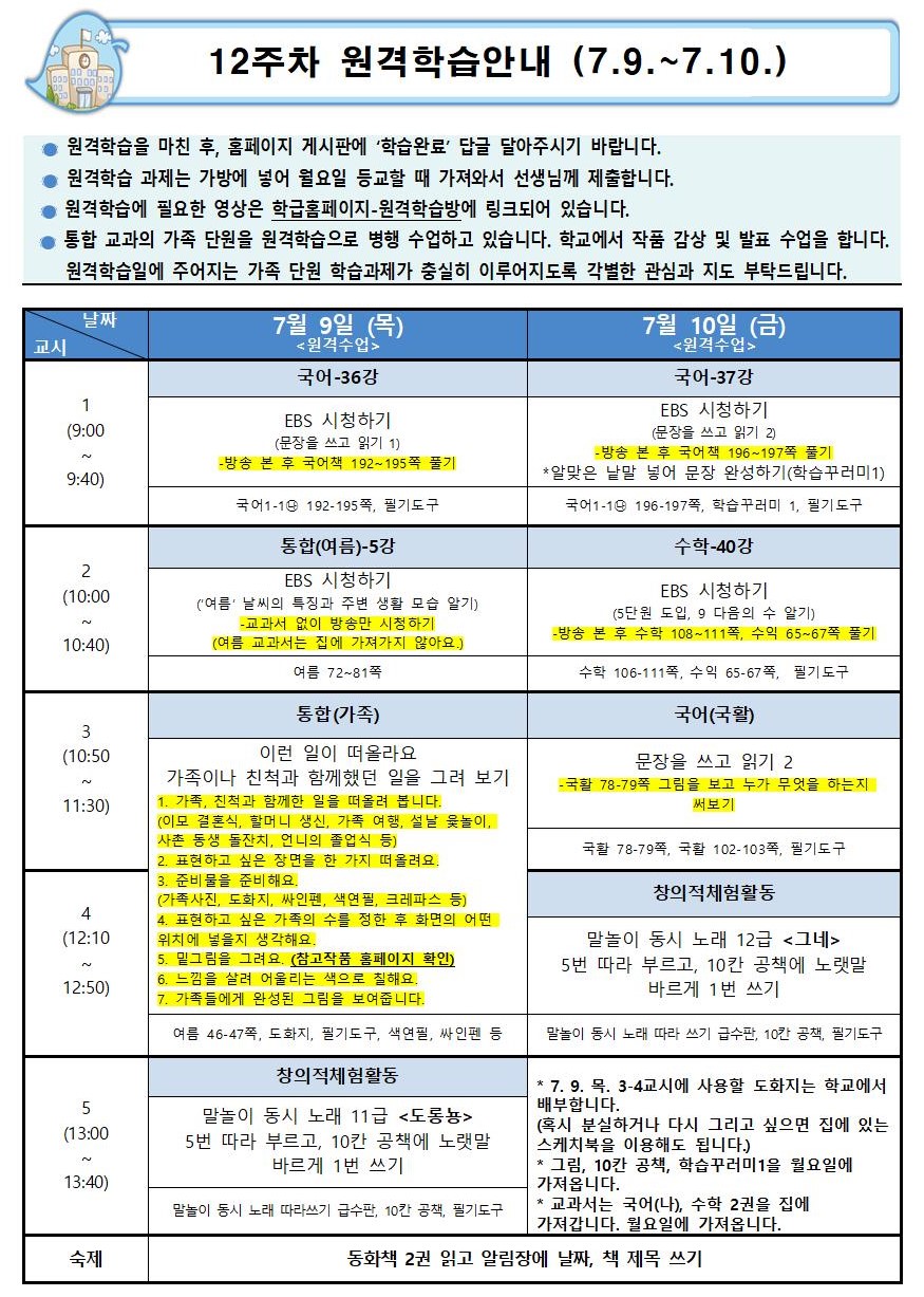 12주차 원격학습안내(7.9.-7.10.)8반001