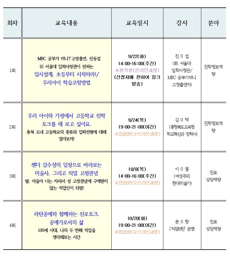 자녀 공감 학부모 진로교육 하반기 운영 안내 가정통신문002