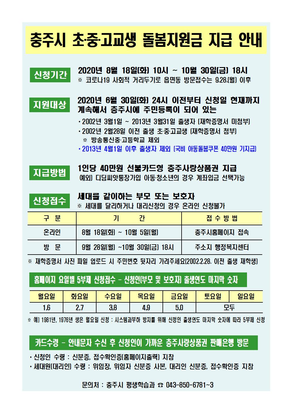 충주시 초중고교생 돌봄지원금 지급 안내