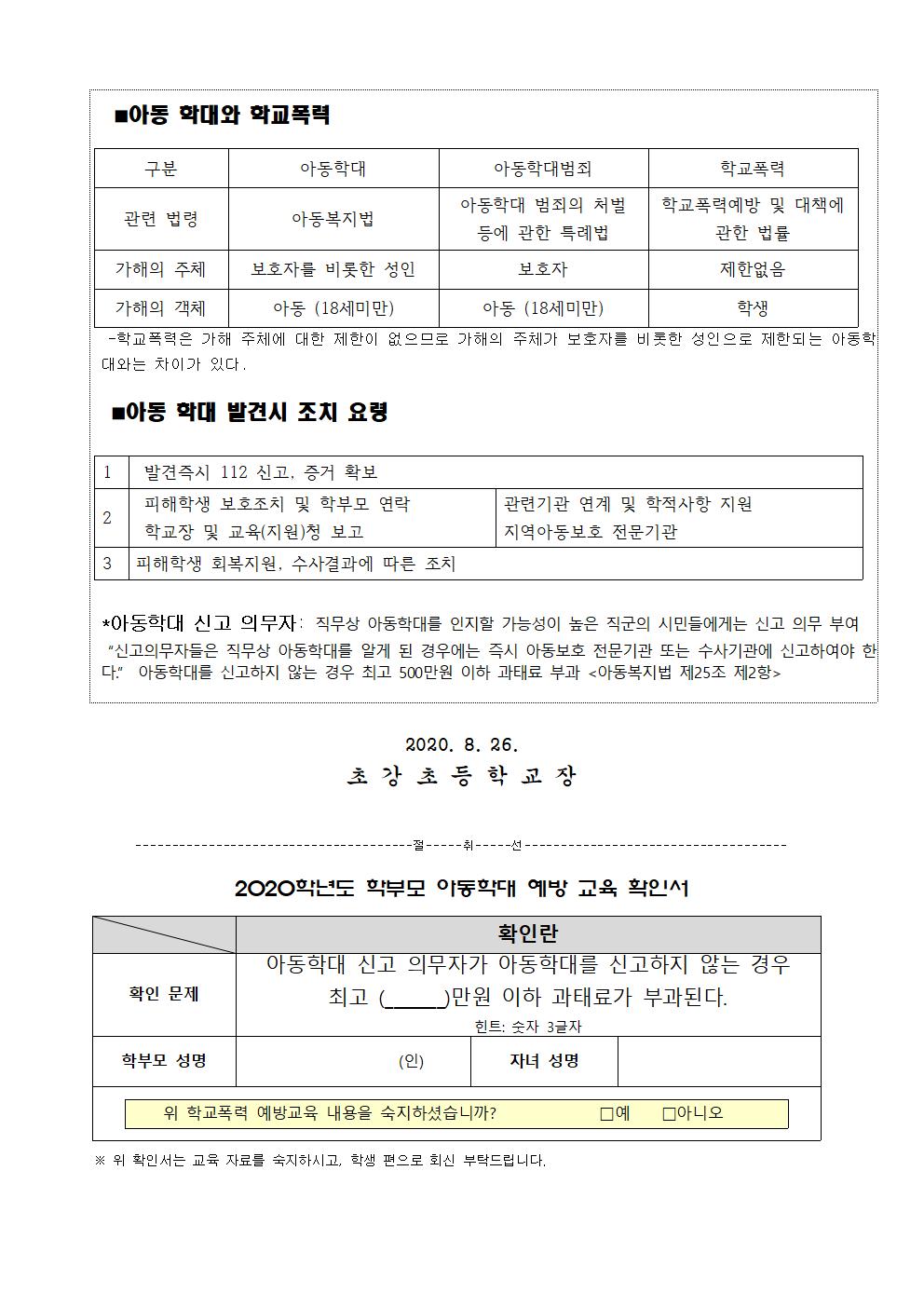 2020. 아동학대예방교육자료(학부모) 가정통신문002