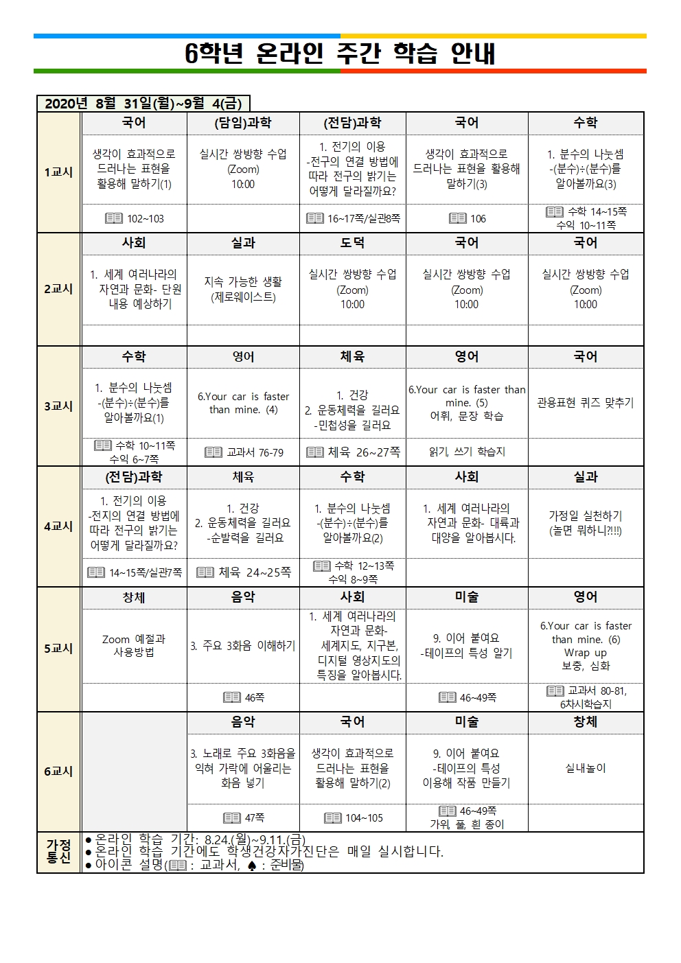 주간학습안내(8.31-9.4.)_6학년001