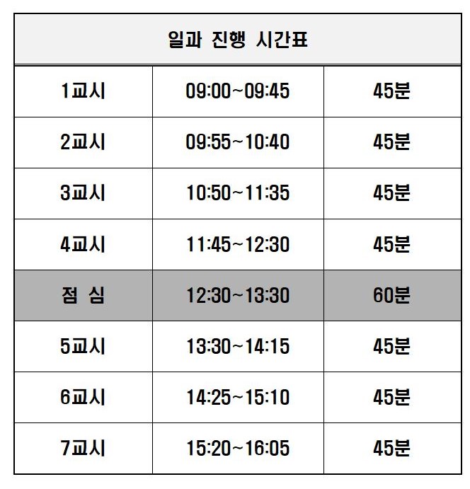 2학기 일과진행시간표001