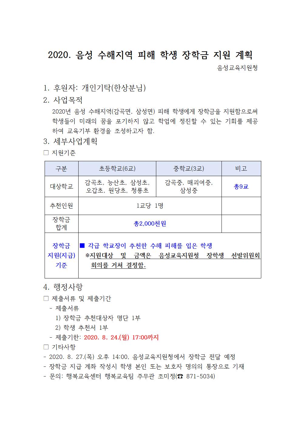 2020.음성 수해지역 피해 학생 장학금 지원 계획(1)001