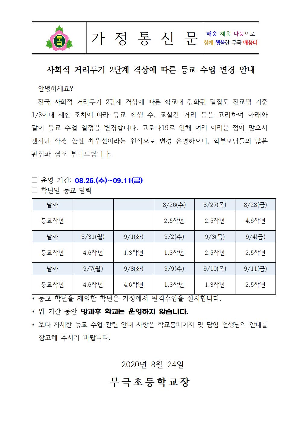 2020. 가정통신문(사회적 거리두기 2단계 등교수업안내)(5)001