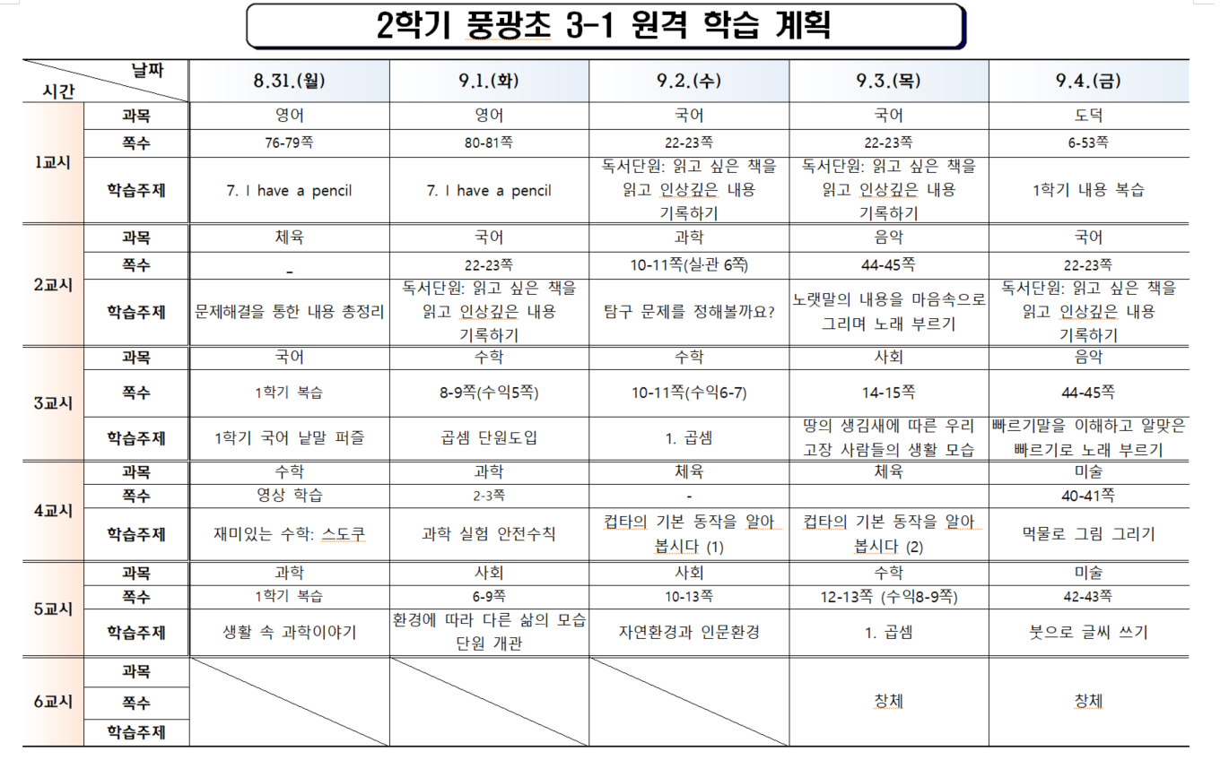(8.31.~9.4.) 9월 (1)주차 온라인 학습 계획표