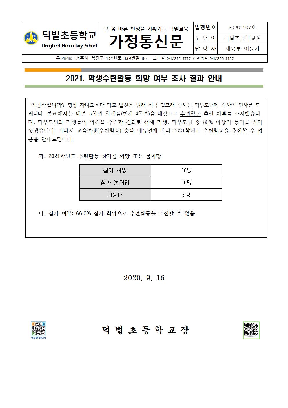 2021. 학생수련활동 희망조사 결과 안내 가정통신문(1)001