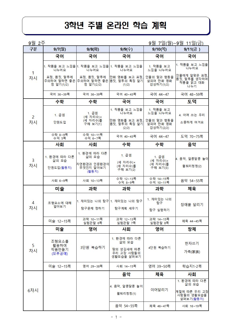 온라인 학습 계획_9월7일-9월11일(학년게시용)001