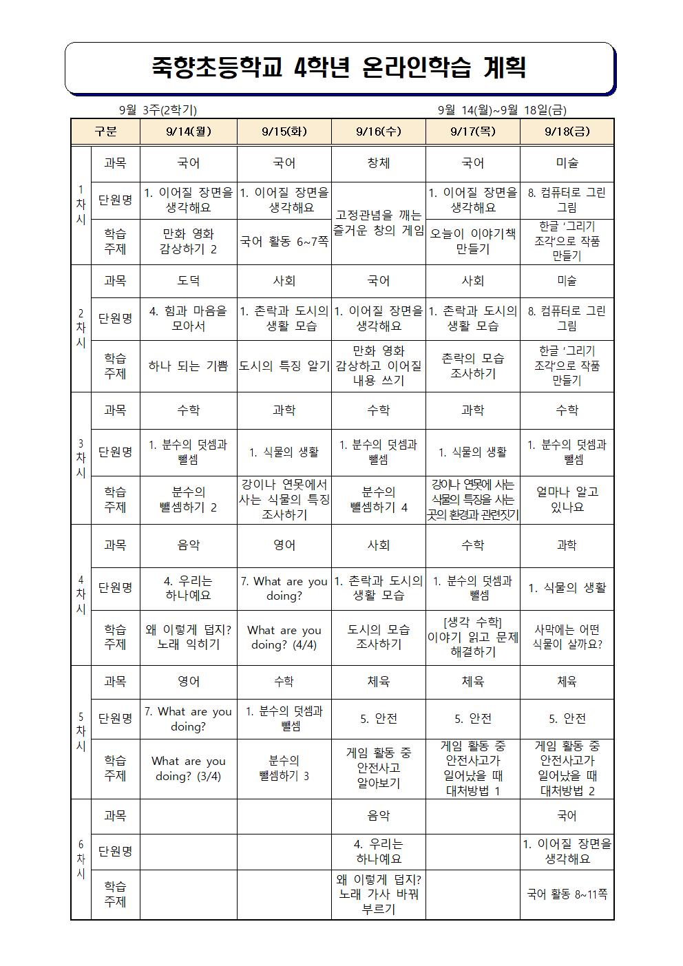 9월 3주 온라인 학습 계획 (9월 14일~ 18일)