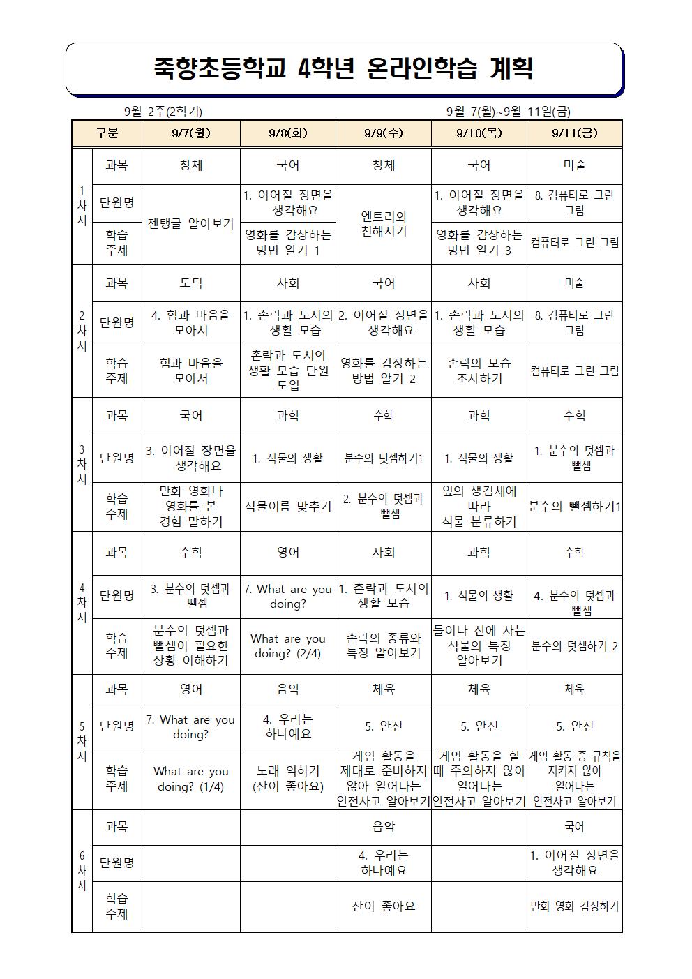 9월 2주 온라인 학습 계획