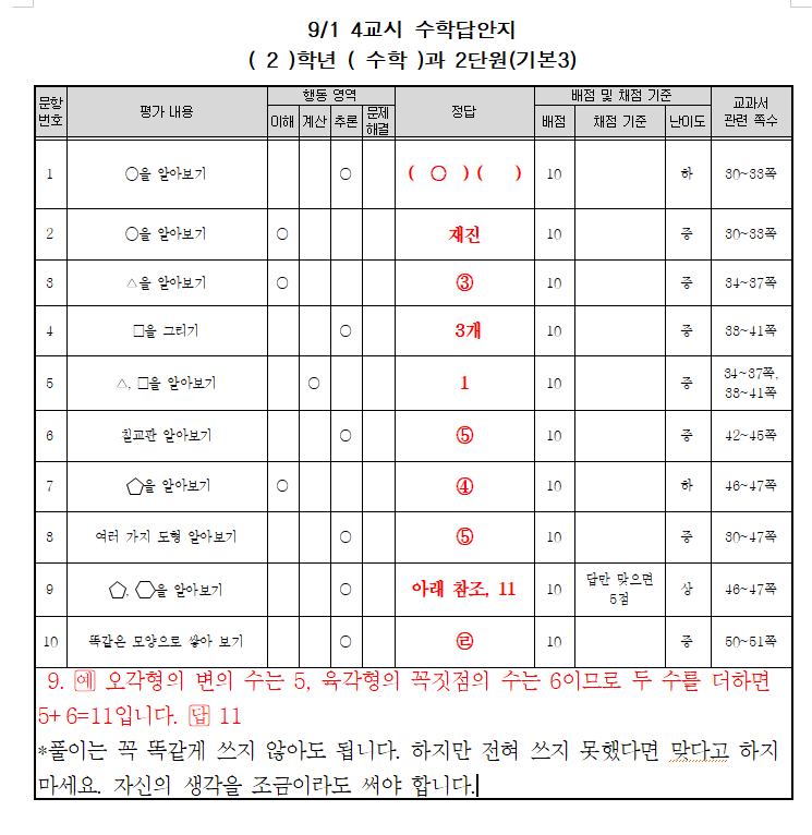 사본 -9월 1일  4교시 수학답안지