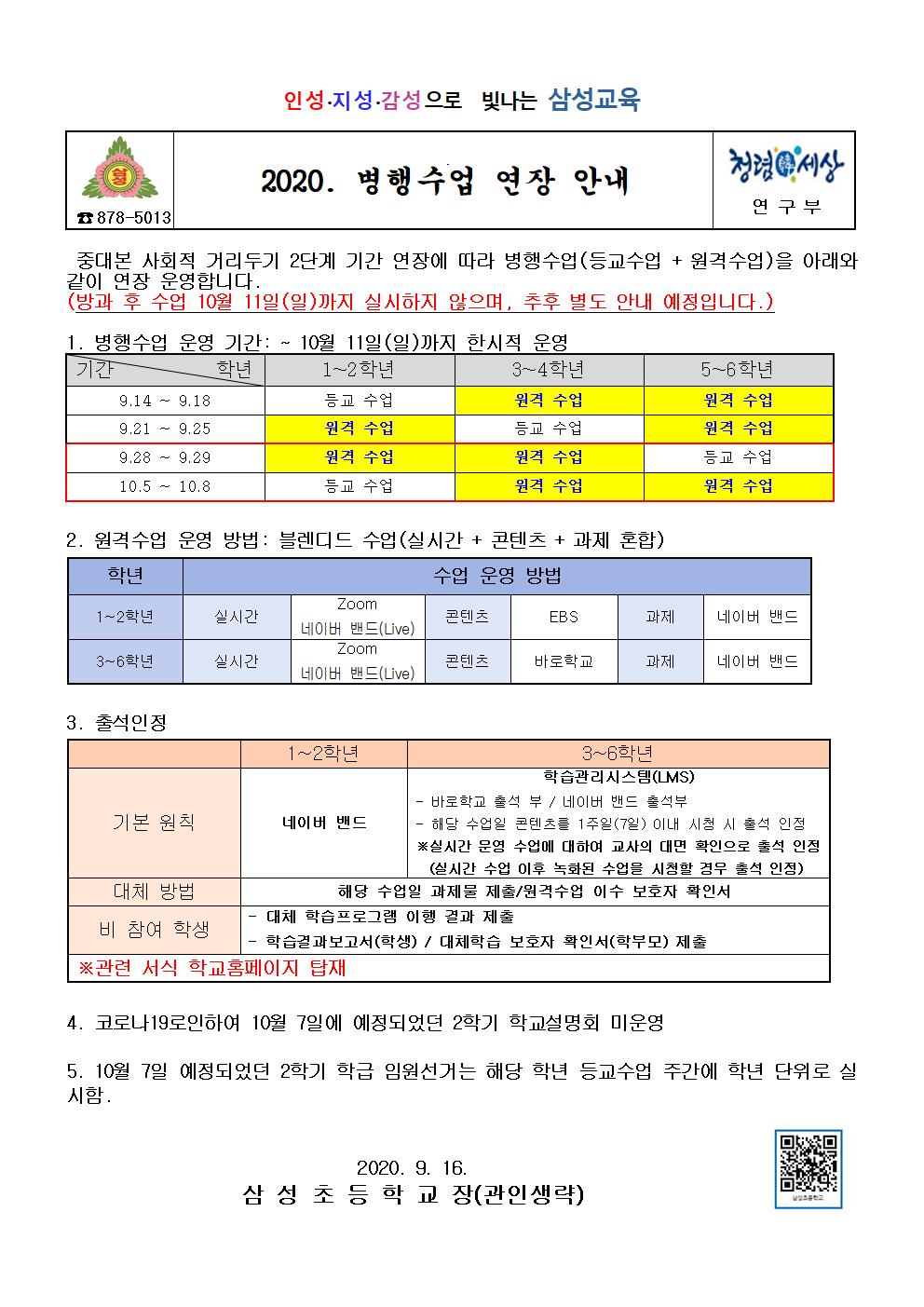 2020. 병행수업 연장 운영 안내(2차)