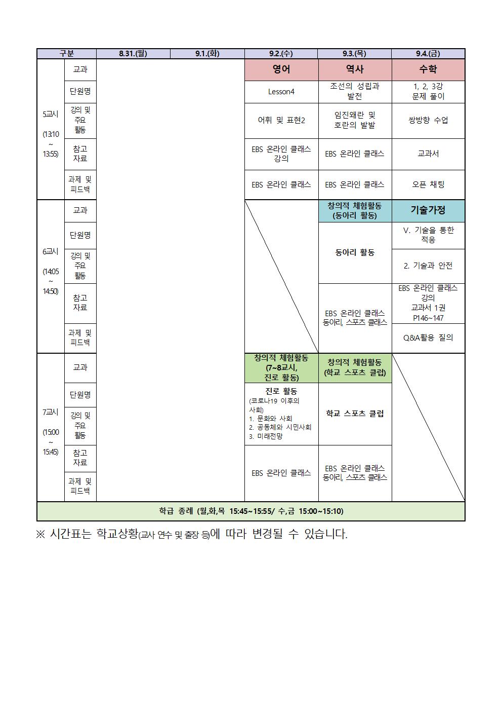 2-1 원격수업 주간학습계획(9.2.-9.4002