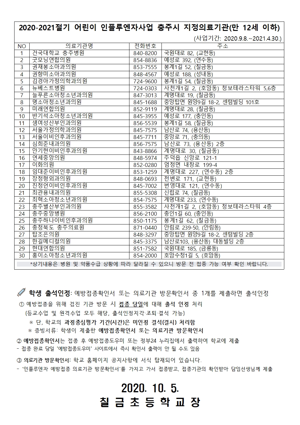 인플루엔자예방접종 안내(칠금초)002