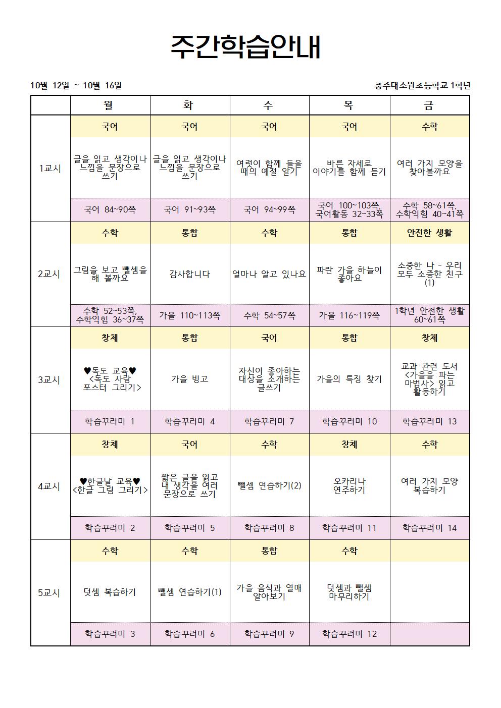 주간학습계획(10월12일-16일)001