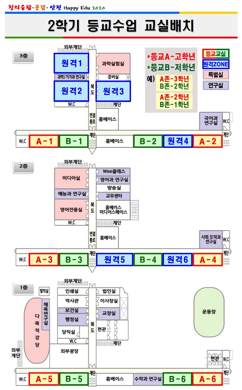 코로나19 대응 2학기 교실배치(1단계)