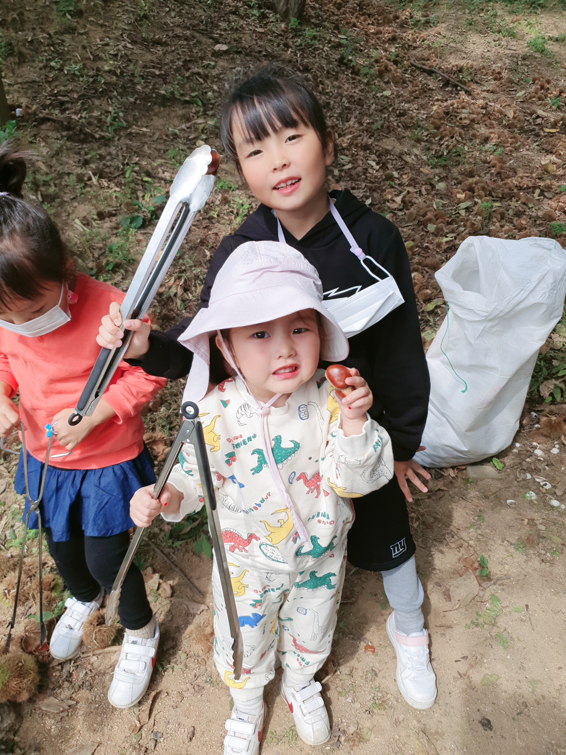 동생들과 할아버지 밤산에 가서 밤을 주웠어요