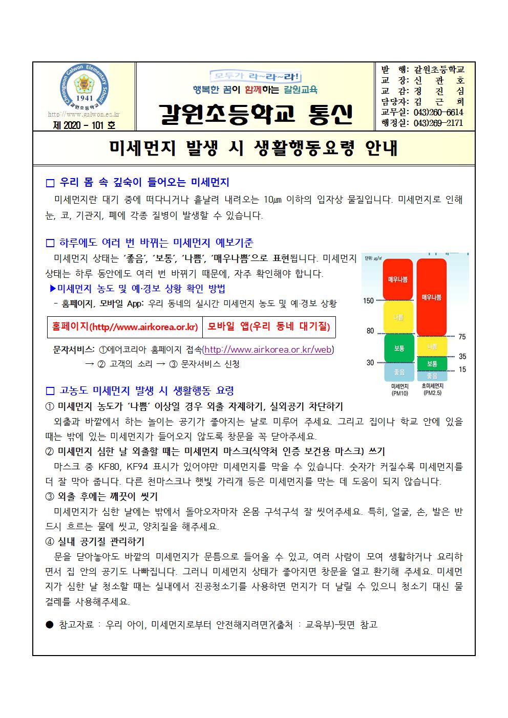 미세먼지 발생 시 생활행동요령 안내(10.7.)001