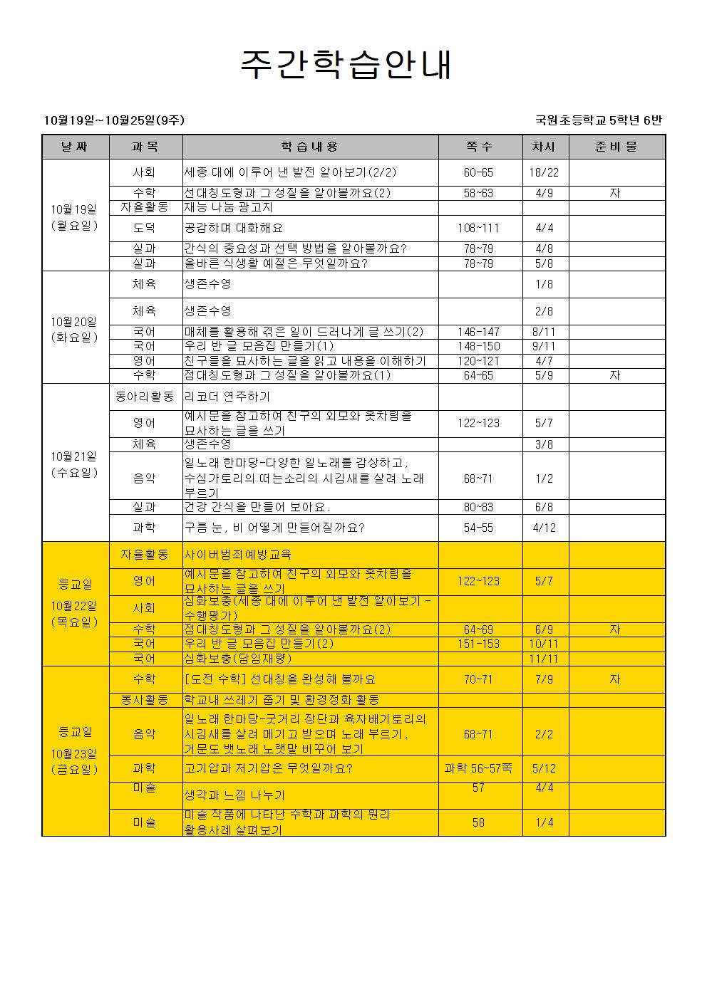 9주 주간학습안내-진도표 최종점검(5-6)001