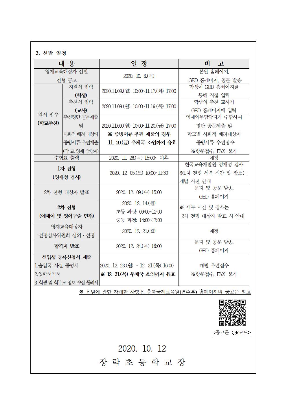 2021학년도 충북국제교육원(청주) 영재교육대상자 선발 안내문 002