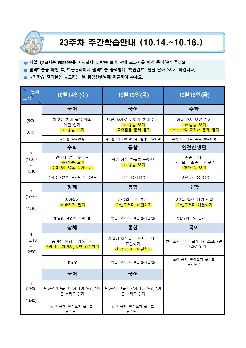 23주차 원격학습계획(10.14.-10.16.)001