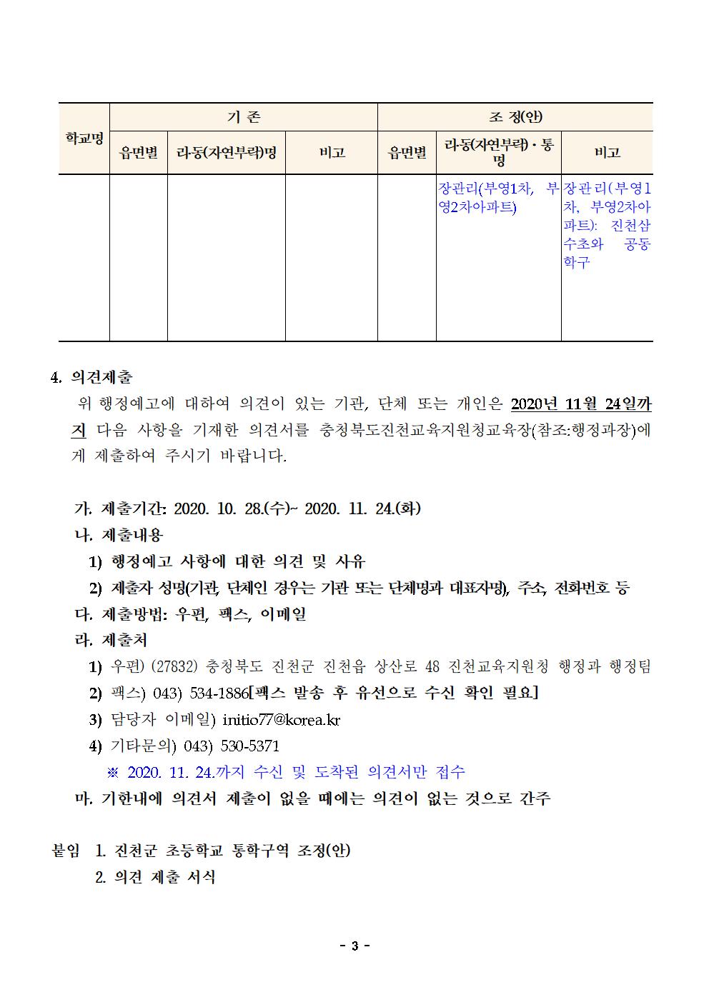 2021학년도 진천군 초등학교 통학구역 조정(안) 행정예고문003