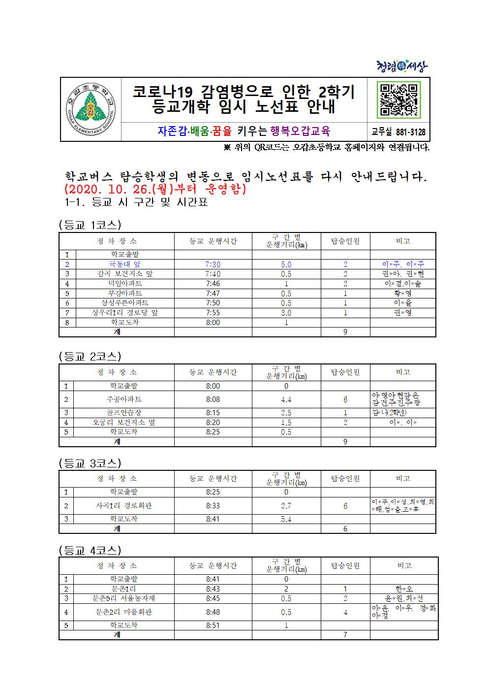 학교버스 노선표(10.26) 가정통신문001