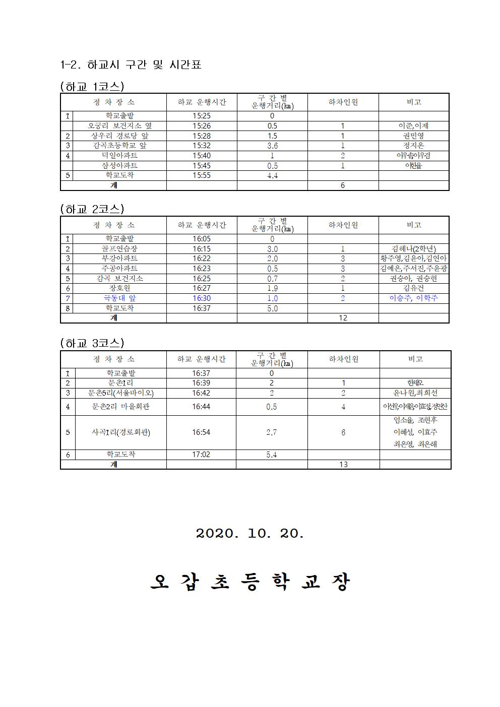 학교버스 노선표(10.26) 가정통신문002